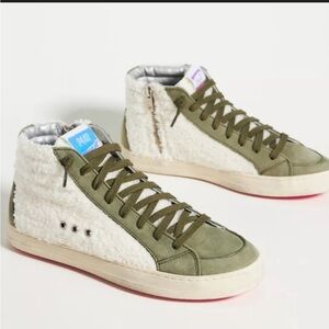 P448 Olive and Cream High-Top Sneakers